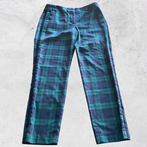 Talbots Hampshire Ankle Pants 8 Green Navy Plaid Wool Blend